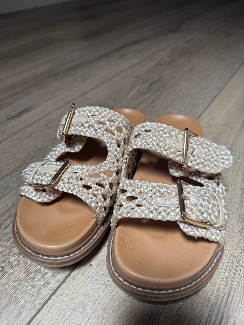 Universal Thread Cream Braided Double-Buckle Slide Sandals